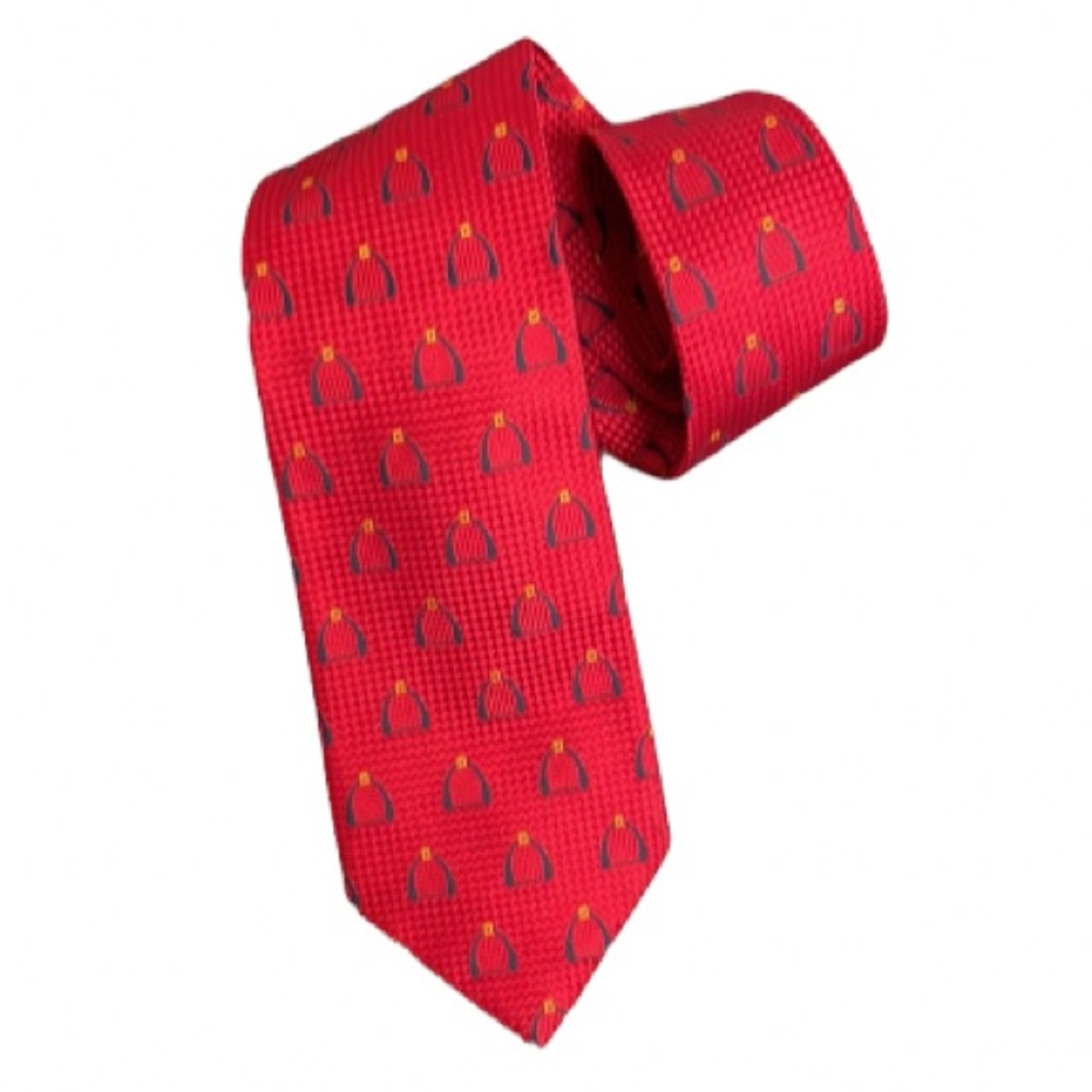 Vintage 90’s GUCCI horse stirrup vivid red silk tie. 56”L